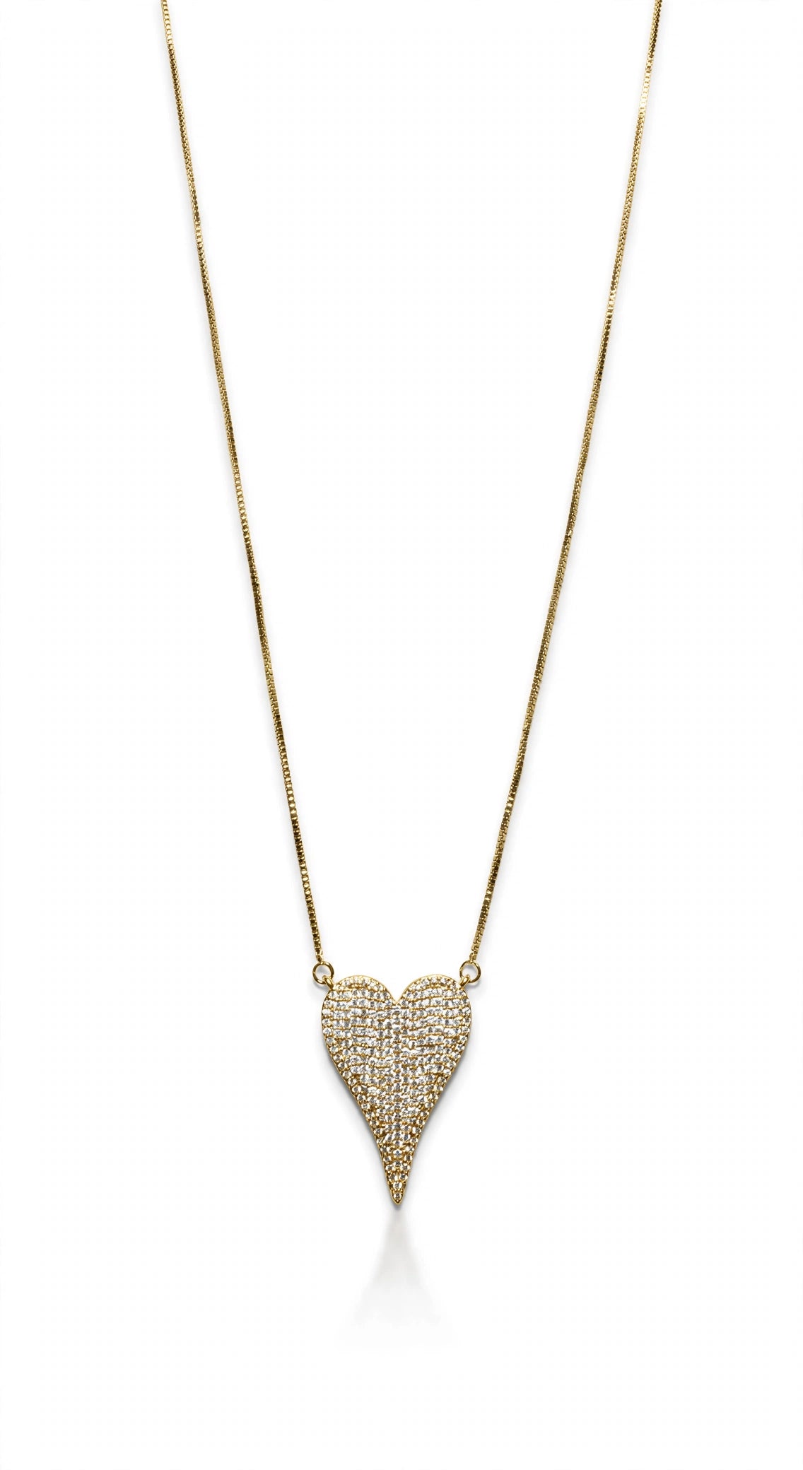 Pave Heart Necklace — pave crystal heart pendant necklace in gold, by Evelyn Sands