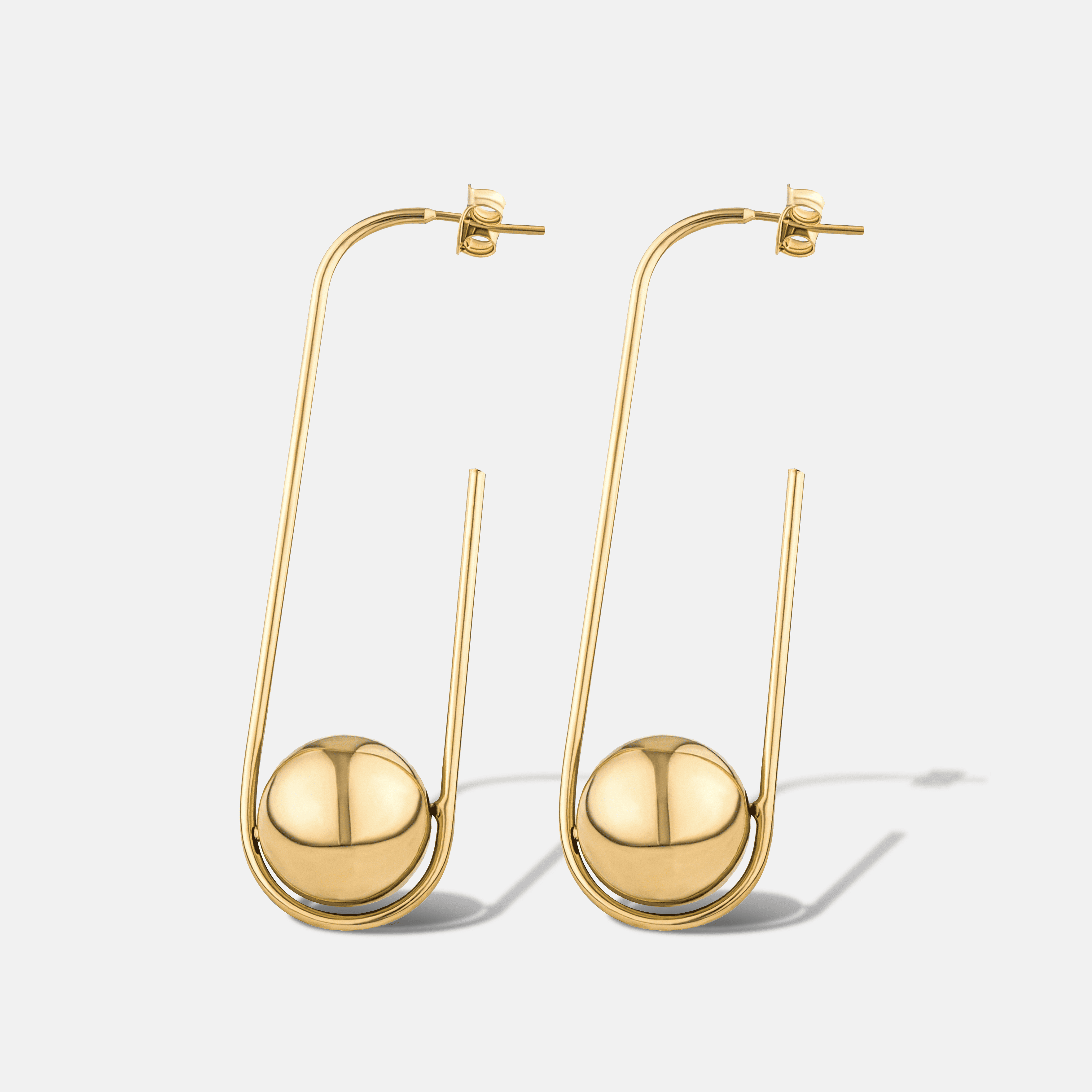 Long Gold Ball Earring | Sleek 18k Gold-Plated