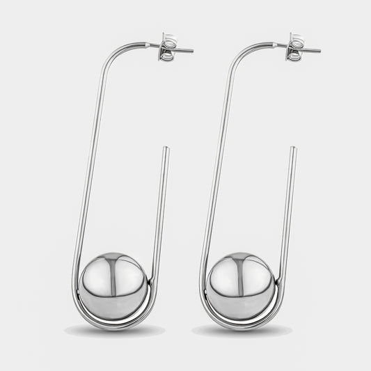 Long Silver Ball Earring